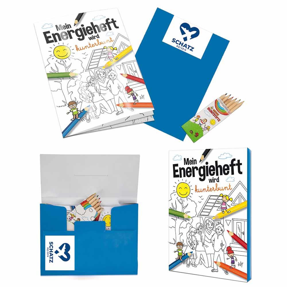 Malbuch / Mal-Set A6 - Energie - Malset mit 1-c Logoeindruck
