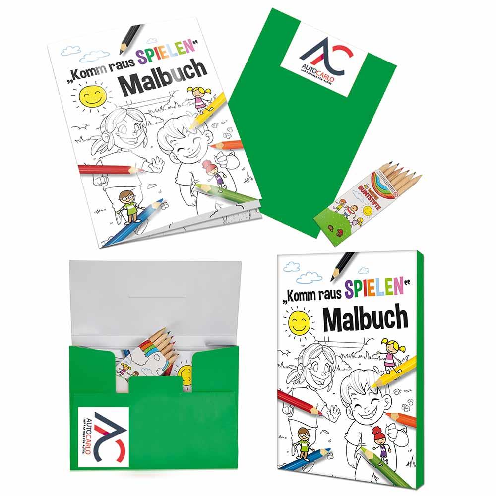 Malbuch / Mal-Set A6 - Komm-raus-spielen - Malset mit 2-c Logoeindruck