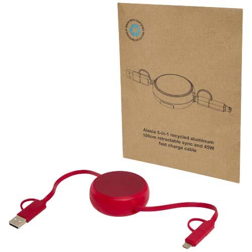 Alasia 100 cm 5-in-1 Kabel aus recyceltem Kunststoff und Aluminium, einziehbar, für Datenübertragung und mit 45W Schnellladun