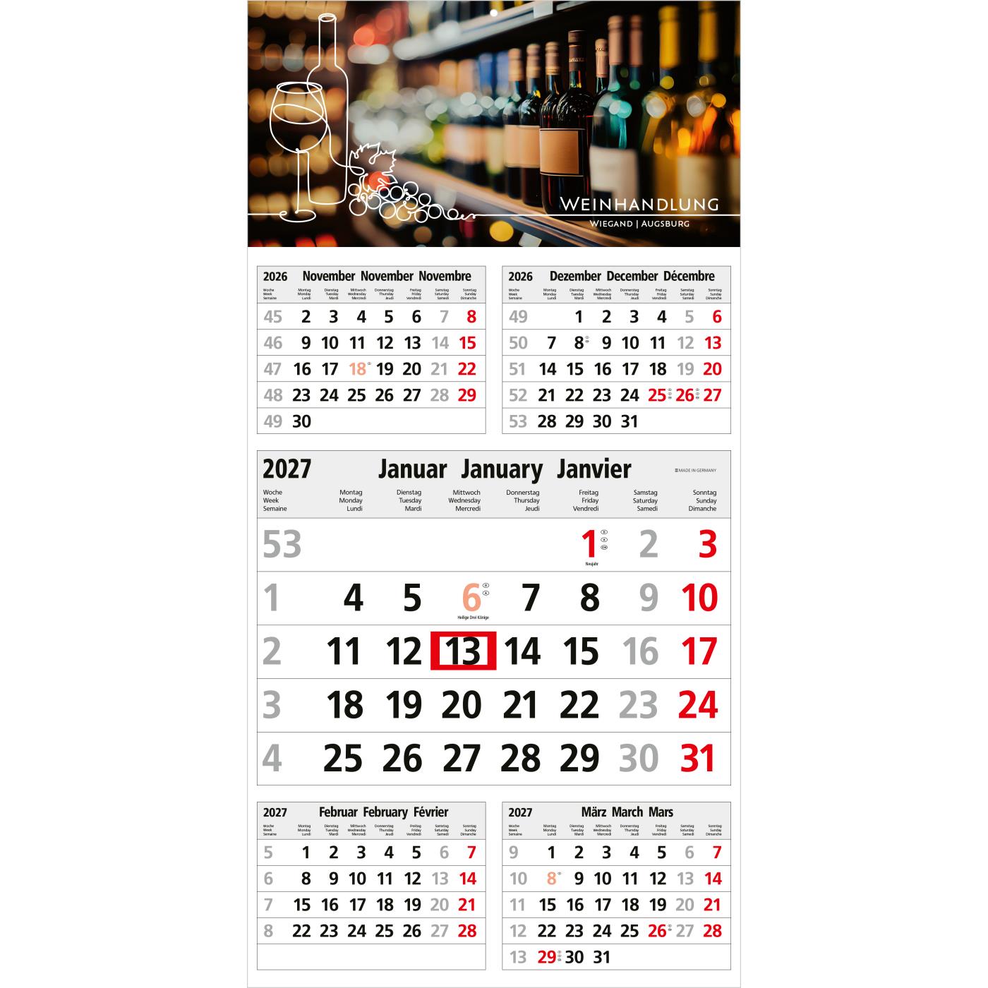5-Monatskalender Einblatt Commerce 5 Post A EXPRESS postoptimiert