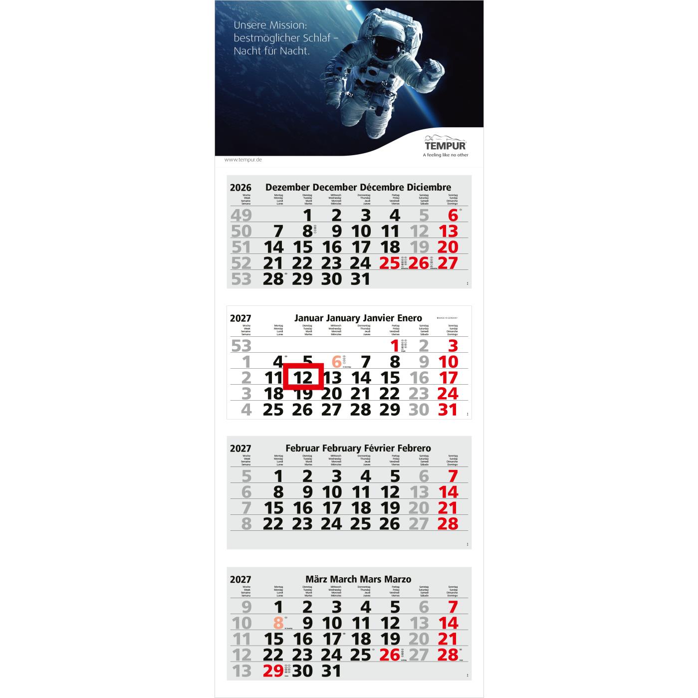 4-Monatskalender Mehrblock Forum Light 4 Werbung am Kopf