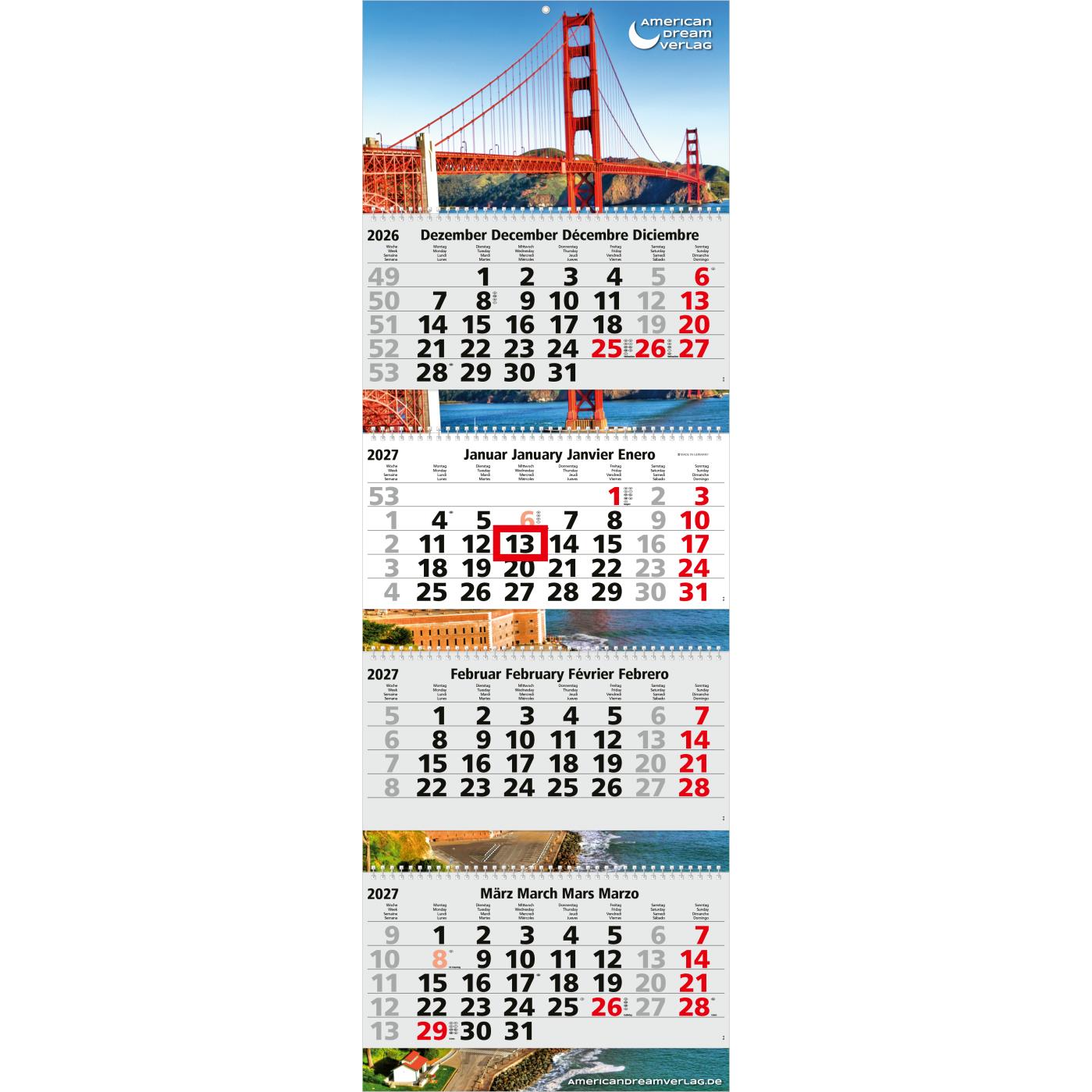 4-Monatskalender Mehrblock Quadro Wire-O 4 Wire-O-Bindung