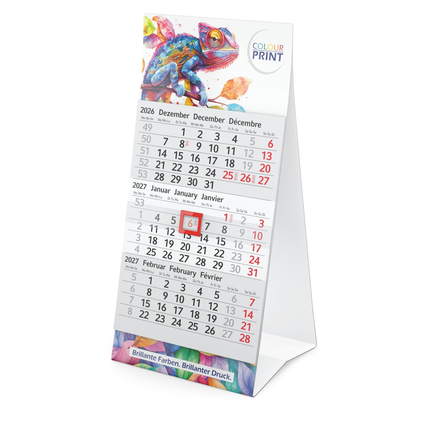 Tischkalender Mini 3 Karton-Dachaufsteller