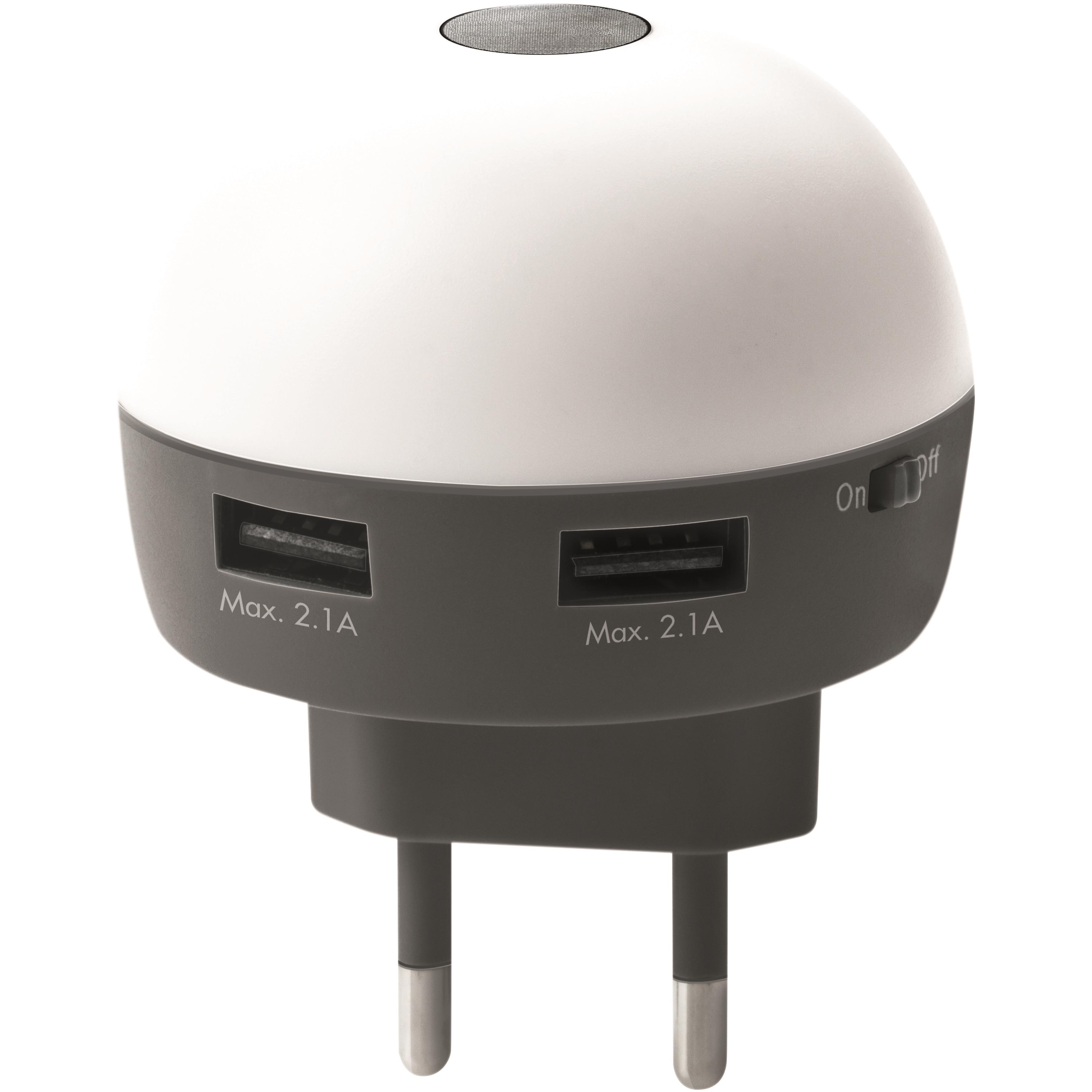 Ladegerät mit integriertem LED-Wandlicht und zwei USB Ladeeingängen