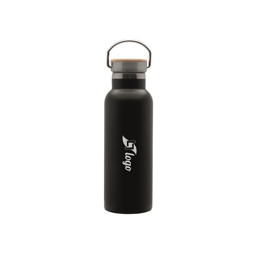 Doppelwandige Flasche  Arima , schwarz, Bambusdeckel, 500ml