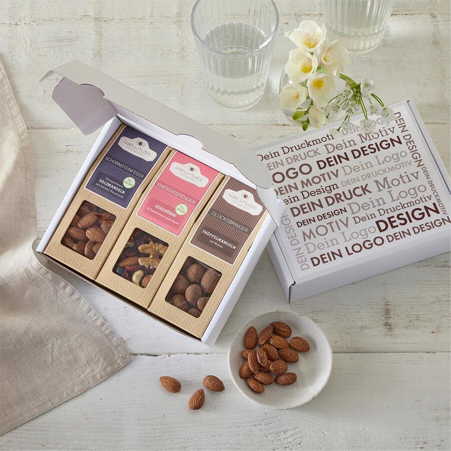 Geschenkkarton mit 3 Premium Snacks