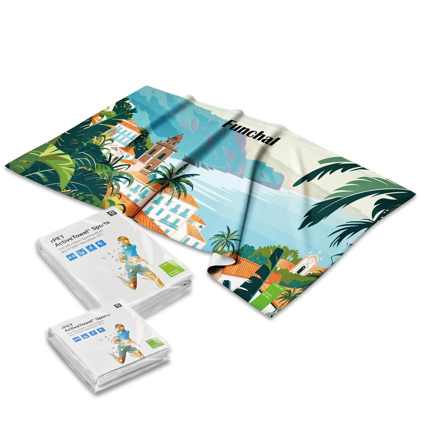 rPET ActiveTowel® Sports 180x70 cm im Polybeutel mit Klappkarte, All-Inklusive-Paket