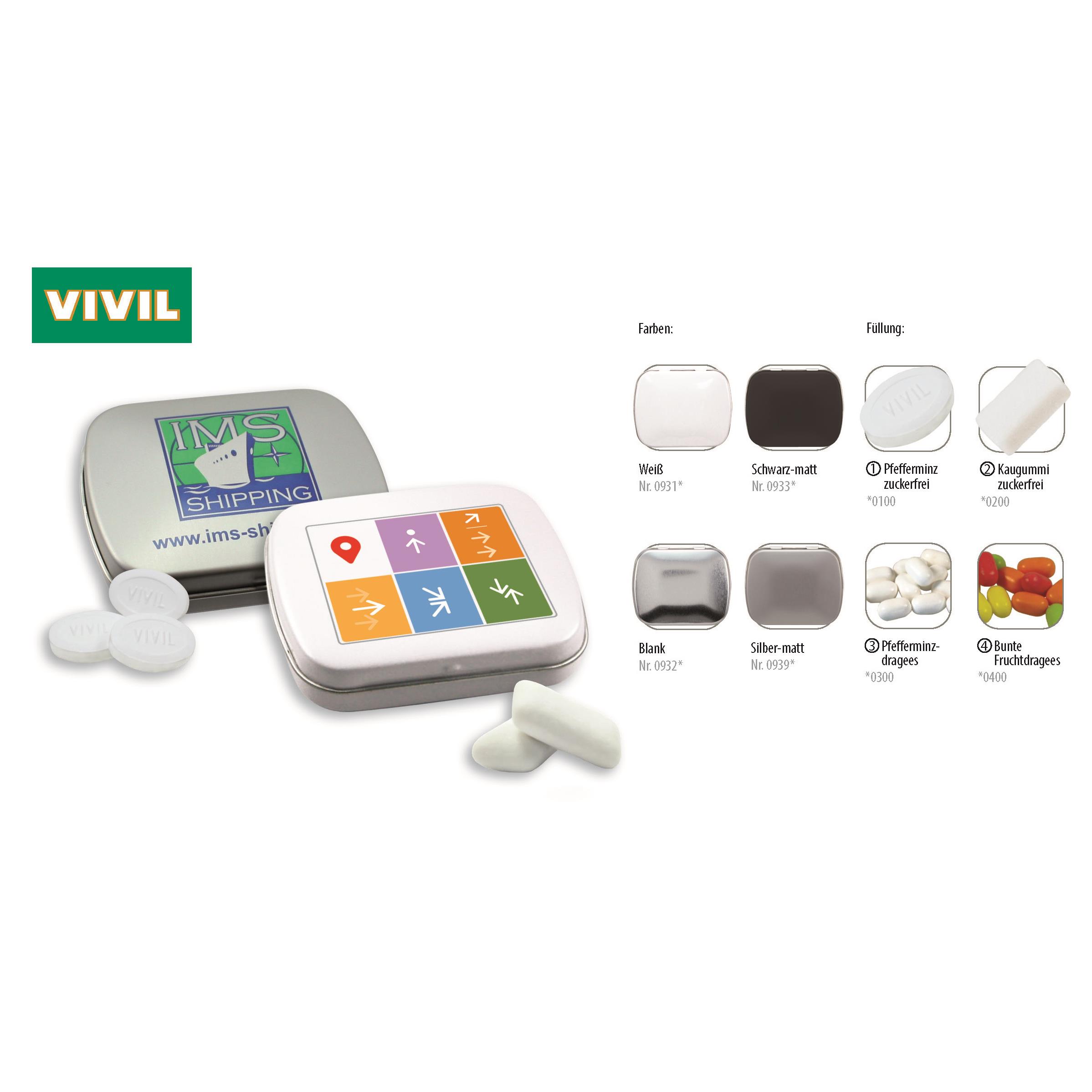 Klapp-Dose-59, weiß 20 g, Inhalt: Pfefferminzdragees (Dose)