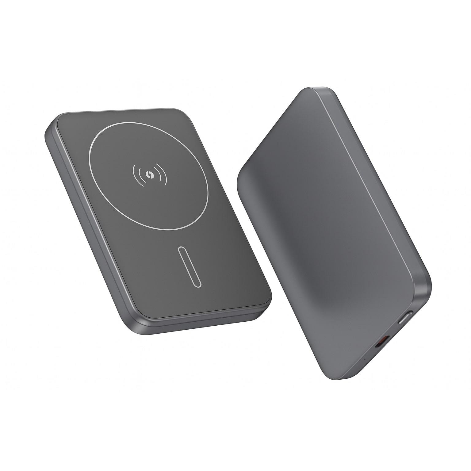 Magnetic Powerbank PB-74 QI Wireless Charging 15W und 5000 mAh Akku Grau