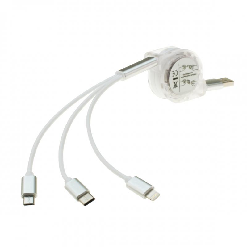 3in1 Aufrollladekabel Weiß