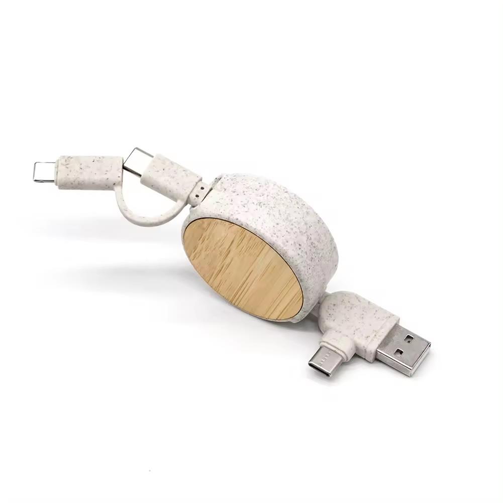 Öko Aufrollladekabel Weizenstroh/Bambus