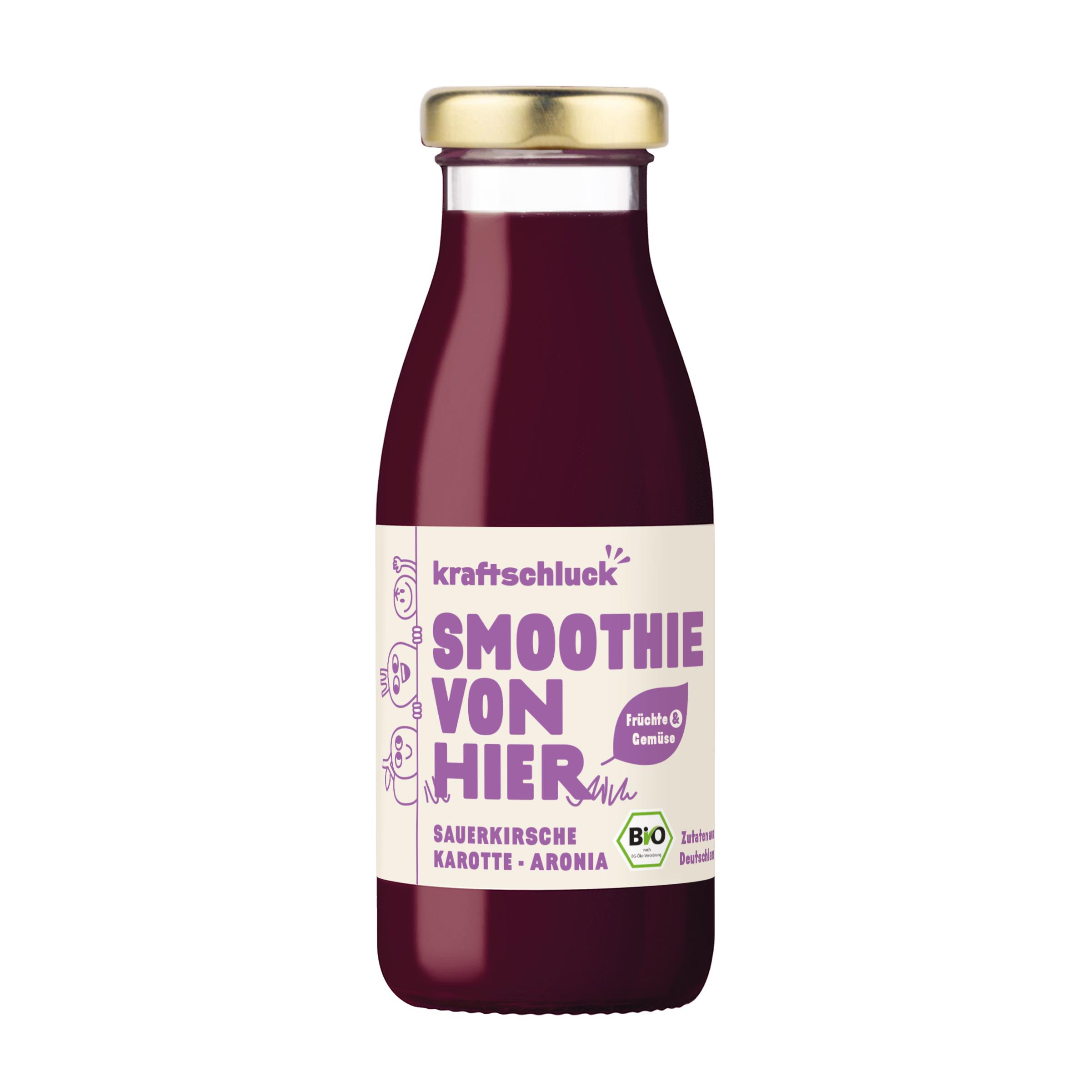 kraftschluck, lila Smoothie, SAUERKIRSCHE, KAROTTE, ARONIA, bio