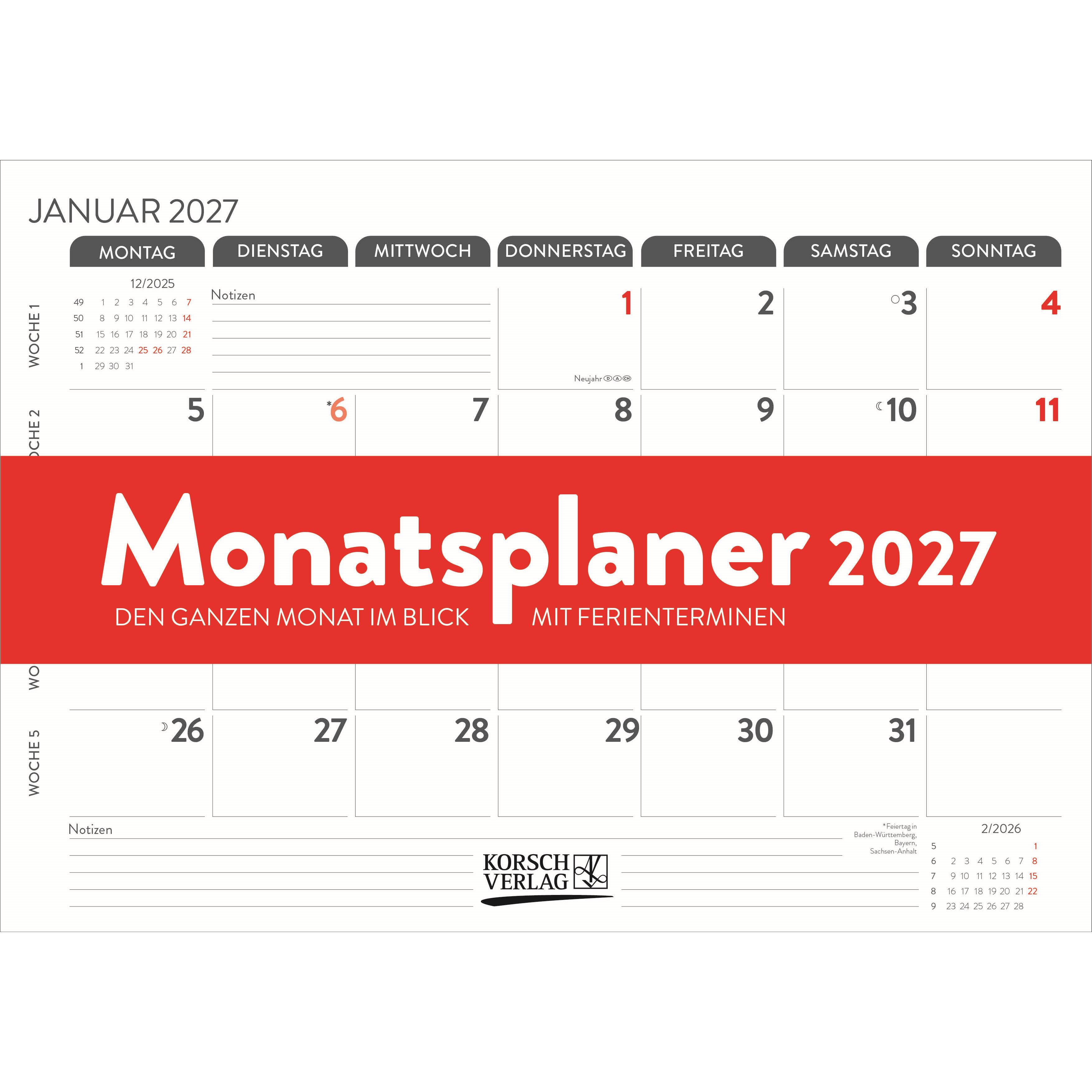 Monatsplaner einfarbig
